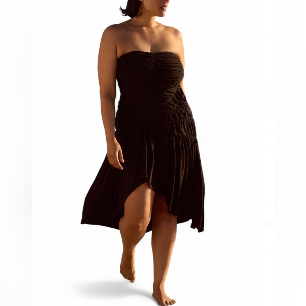 Anthropologie Celandine Strapless Ruched Asymmetrical Hem Midi Dress Plus Size​
